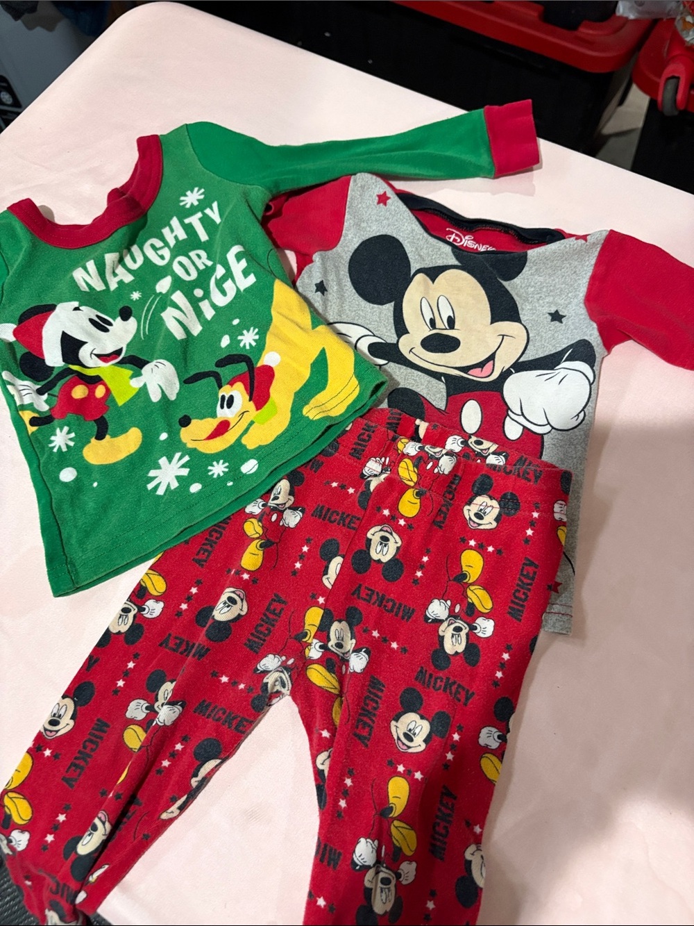 Disney Mickey Mouse Red, Green & Gray Holiday Pajama Set